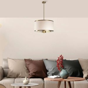 Pier Import - Suspension salon en tissu &ndash; abat-jour &eacute;cru et or zurich