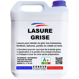 Codève Bois - Lasure Grise - 4x5 l - Codeve Bois - Pour La Déco En Gris D'un Volet, Persienne, Fenêtre Ou Bardage Bois.