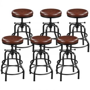 Yaheetech Lot de 6 Tabourets de Bar Industriel en Similicuir Tabouret Haut Rond R&eacute;glable en Hauteur avec Deux Repose-Pieds Tabouret de Comptoir pour