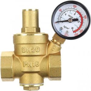 DN20 R&eacute;ducteur de pression d'eau r&eacute;glable en laiton avec manom&egrave;tre manom&egrave;tre, r&eacute;ducteur de pression d'eau r&eacute;glable en laiton (DN20-3/4 pouce)