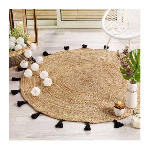 Paris Prix - Tapis Rond Déco en Jute 'Shira' 120cm Noir
