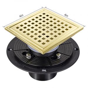 Tuyau d'évacuation de douche de 4 pouces (environ 10,2 cm), couvercle de vidange de douche doré, siphon de sol en acier inoxydable avec bride, grille