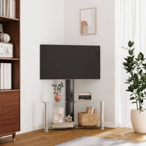 Meuble TV,Banc tv Moderne,Meuble de Rangement d'angle 2 niveaux pour 32-70 pouces noir argenté CFW798042