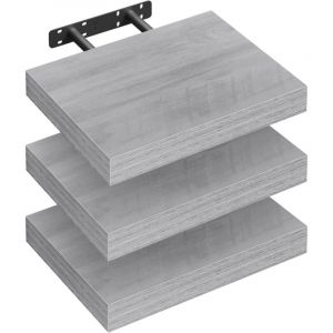 Woltu - Lot de 3 &Eacute;tag&egrave;re Murale 30x22.9x3.8cm, &Eacute;tag&egrave;re Flottante de cd, Gris Ch&ecirc;ne