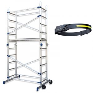Echafaudage domestique pliable : Hauteur de travail maximale de 3.78m + Lampe frontale - FACPN-LAMPE