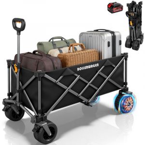 Chariot &eacute;lectrique Pliable 280L 120KG avec 50W Double Moteur Sans Balai, 4.0AH Batterie, 3 Vitesses, Compat. Makita 14.4V Batt. Chariot Enfants de