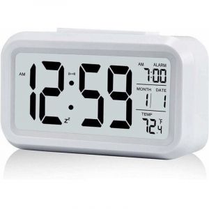 R&eacute;veil Digital R&eacute;veil Matin, Horloge Num&eacute;rique R&eacute;veil &agrave; Pile Silencieux pour Enfants Adultes Grand &eacute;cran LED Temp&eacute;rature Calendrier(Blanc)