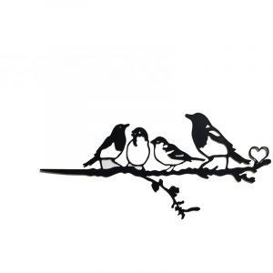 Oiseaux muraux en m&eacute;tal sur une branche,D&eacute;coration murale oiseaux en m&eacute;tal,D&eacute;coration murale en forme de feuilles avec silhouette