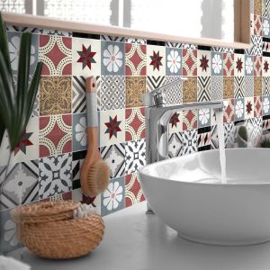 Ambiance-sticker - Sticker Mural Carrelage adhésif Cuisine Salle de Bain - 9 stickers carreaux de ciment authentiques alana - 9stickers15x15cm