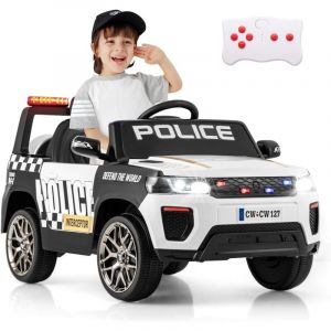 COSTWAY 12V Voiture &Eacute;lectrique Enfant avec T&eacute;l&eacute;commande 2,4G, Voiture 4x4 de Police &Eacute;lectrique Enfant avec Musique & Lumi&egrave;res LED Clignotantes, 3