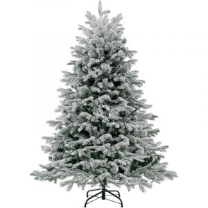 Relax4life - Sapin de No&euml;l 140cm, Arbre de Noel Slim Enneig&eacute;es avec led, Pieds de Sapin de No&euml;l en M&eacute;tal (688 Branches)