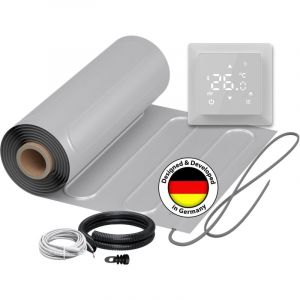 Chauffage au sol &eacute;lectrique pour pvc, parquet stratifi&eacute;, vinyle Warmon alu 150 W/m&sup2; + Thermostat s 100 Tactile blanc - 2 m&sup2;