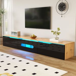 Pergar - Meuble tv 180x35x30 cm,avec éclairage led 16 couleurs,scandinave,finition brillante,couleur bois