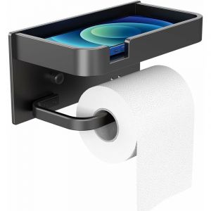 Porte Papier Toilette Mural Adhesif, Withosent Porte Rouleau Papier Toilette wc avec Tablette, Aluminium Derouleur Papier Toilette Mural Noir sans