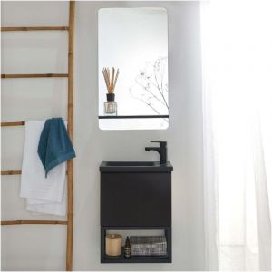 Ensemble lave-mains nova m&eacute;tal et bois avec miroir &agrave; tablette