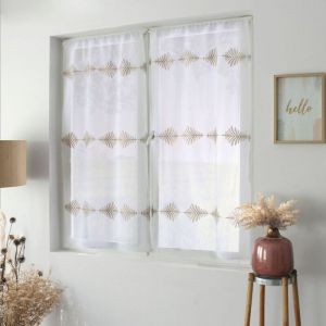 Paire de Voilage Brod&eacute; "Eb&egrave;ne" 60x160cm Blanc & Beige
