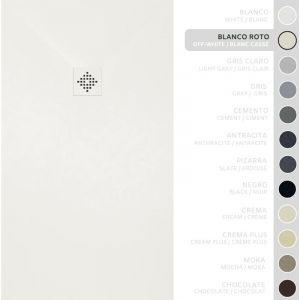 SOULBATH Receveur de Douche -R&eacute;sine -Gel Coat -Texture Lisse/Pierre -Antid&eacute;rapant -Couleur Blanc Cass&eacute; - 170x80- Extra plat 3cm. Bonde de Vidage