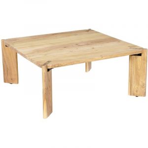Table basse exotique carr&eacute;e bois massif 80cm naturel - Reva