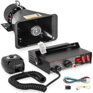 VEVOR Systeme de Sirene PA, 200 W, 7 Sons deAvertissement de Voiture, Alarme deUrgence Incendie, Sirene deIncendie, avec Klaxon, Haut-parleur PA,
