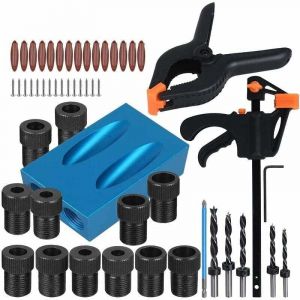 Gabarit de percage oblique 57pcs, Guide per&ccedil;age bois, Gabarit de trou de poche set, Guide per&ccedil;age avec pointes perceuse 15 &deg; adaptateur pour trou de