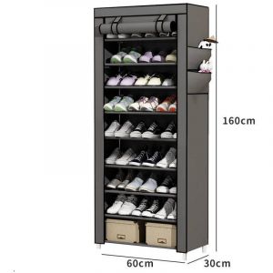 Meuble chaussure 60 x 30 x 160 cm, Armoire chaussures Gris, Étagère à Chaussures, en Tissu à 10 Niveaux, avec Housse de Protection, pour Talons