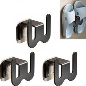 Lot de 3 porte-pantoufles noirs, 7,6 x 5,1 cm, en aluminium, sans trou de perforation, pour suspendre des pantoufles, pour rendre votre chambre bien