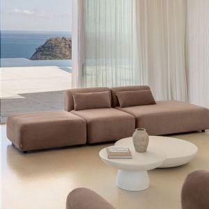 Sklum - Canap&eacute; modulable 2 pi&egrave;ces avec m&eacute;ridienne droite et pouf Fogler