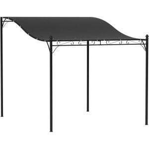 Pergola murale 2,5 x 3 m, tonnelle de jardin en m&eacute;tal r&eacute;sistant &agrave; l'eau, avec toit d'ombrage et trous d'&eacute;vacuation, couleur gris fonc&eacute;