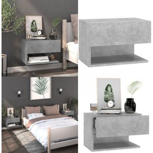 Table de chevet murale Gris b&eacute;ton - Table De Chevet Murale - Meuble De Rangement Mural - &Eacute;tag&egrave;re Murale - Table De Nuit Murale - D&eacute;coration Murale