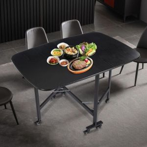 Table pliante triple pour un usage domestique, petite table &agrave; manger pliable avec roulettes, table et chaises &agrave; trois pliantes, en bois massif avec 6