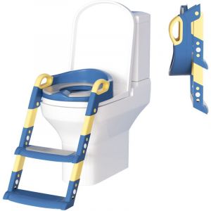 Siège de Toilette Pliable Réducteur de Toilette Réducteur wc Reducteur toilette enfant avec Marche Coussin Pliable Hauteur réglable - Bleu foncé