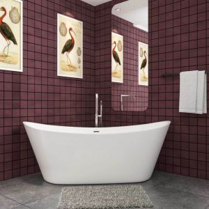 Aica Sanitaire - Baignoire &icirc;lot oval blanc en acrylique 170x72x65cm