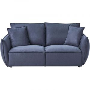 Canap&eacute; Moderne en Tissu 3 Places avec Assise Basse Profonde et Large Dossier Rembourr&eacute; Bleu Fonc&eacute; Kunes