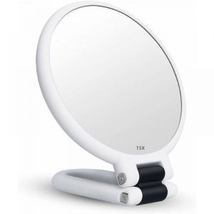 Miroir grossissant 15x miroir pliant double face avec poign&eacute;e, miroir de maquillage de poche miroir teint&eacute; miroir pliant de coiffeur adapt&eacute; &agrave; divers