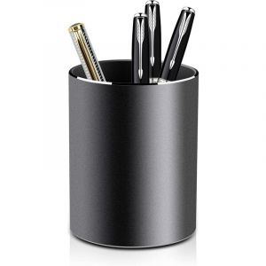 Shining House - Pot &agrave; Crayon en M&eacute;tal Rond Porte-crayons et Porte-stylo en Aluminium pour Bureau, Enfant et &Eacute;cole - 8 x 10 cm - Design &Eacute;l&eacute;gant Noir