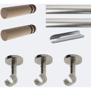 Boulet - Kit de tringle &agrave; rideaux Nickel Mat 300cm Diam.20mm Embout Cylindre Bois - Fixation Plafond