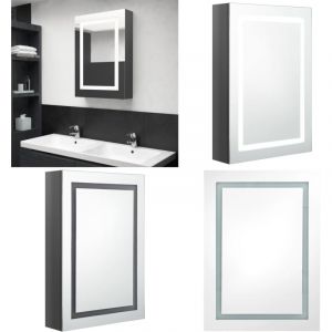 Armoire de salle de bain &agrave; miroir LED gris brillant 50x13x70 cm - Meuble De Salle De Bain - Armoire De Salle De Bain - Armoire &Agrave; Pharmacie