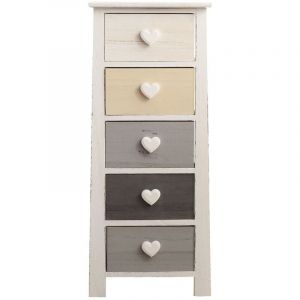 Mobili Rebecca - Rebecca Mobili Chiffonnier Commode 5 Tiroirs Bois Blanc Beige Gris 89x37x27