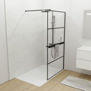 Paroi de douche noir mat avec porte-serviette et tablette darky 100 cm