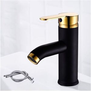 Largeight - jamais UTILISÉ]Robinet de lavabo de salle de bain en acier inoxydable noir/chrome robinet monté sur le sol robinet mélangeur eau froide