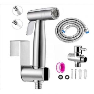 Kit Douchette wc,Pulv&eacute;risateur de toilette pour bidet,jet &agrave; deux fonctions, facile &agrave; installer, Pulv&eacute;risateur pour L'hygi&egrave;ne Personnelle Argent