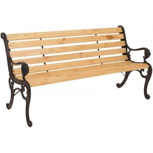 HHG - jamais utilis&eacute;] Banc de jardin 444, banc 3 places en bois et fonte, 164 cm, naturel