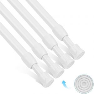 Tringle &agrave; rideaux extensible, lot de 4, 30-50 cm, blanche, en fer et TPR, fixation par tension