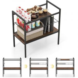 Costway - Table d'Appoint, Meuble Etagère de Rangement/Bout de Canapé 3 Niveaux, Cadre en Métal, Plateau Amovible, Étagère en Maille, Guéridon Style