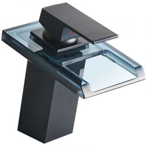 Mitigeur Lavabo Cascade LED 3 Couleurs Robinet pour Lavabo et Vasque Salle de Bain Robinetterie Mitigeur Eau et Froide en Laiton Chrom&eacute; et Verre