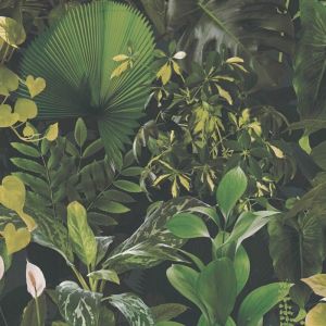 Profhome - Papier peint floral 396981 papier peint intiss&eacute; gaufr&eacute; &agrave; chaud l&eacute;g&egrave;rement textur&eacute; au design de jungle mat vert noir 5,33 m2