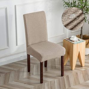 Housse de chaise jacquard à carreaux longue et imperméable - Taupe, housse de chaise universelle, moderne et durable, adaptée à la décoration de la
