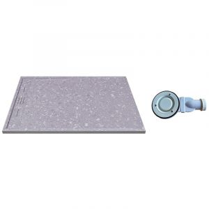 Vente-unique - Receveur extra-plat &agrave; poser ou &agrave; encastrer d&eacute;coupable en r&eacute;sine smc avec siphon - Effet terrazzo gris - 120 x 90 cm - lyrosa