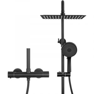 Sofetiy Max - Colonne Douche Thermostatique Noir, t&ecirc;te douche carr&eacute;e 30 x 30 cm, Pommeau Douche ronde 5 Jets, Douche Pluie R&eacute;glable en Hauteur