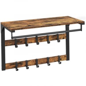 Porte-manteaux mural vestiaire flottant avec 10 crochets en 2 rangs étagère de rangement 65 x 30 x 42 cm suspendue avec tringle pour entrée chambre